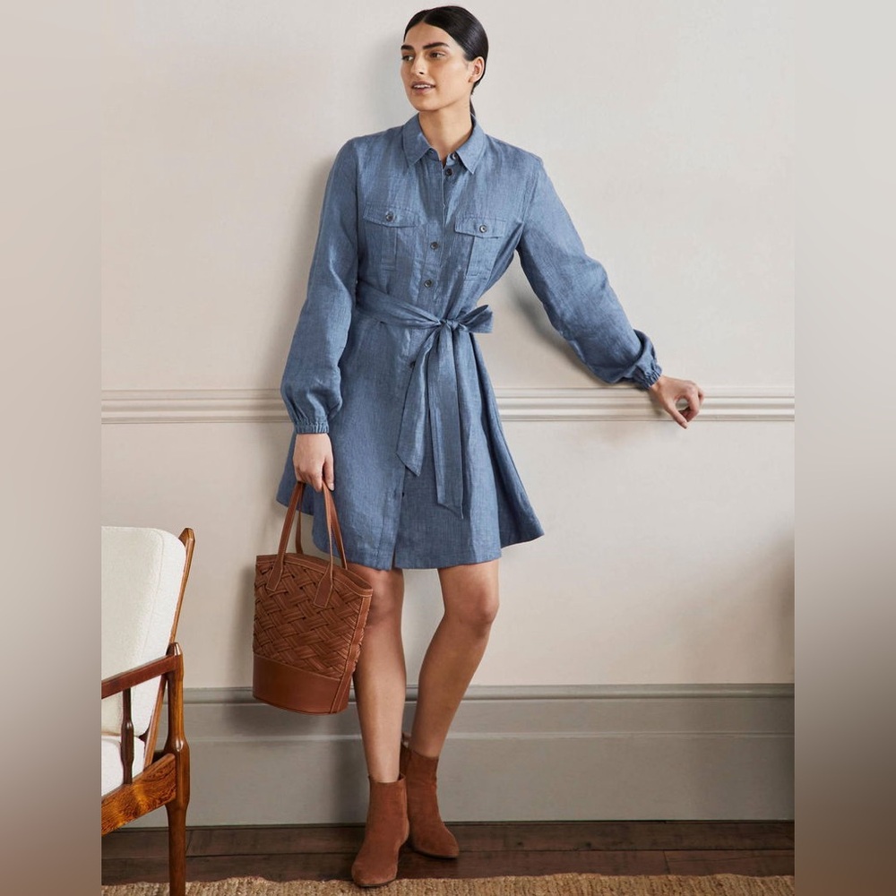 Boden | Fit And Flare Mini Shirt Dress | Chambray‎ | NWT | Women’s Size 14
